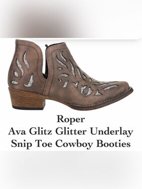 Roper Ava Glitz Glitter Underlay Snip Toe Cowboy Ankle Booties Size 7 NWT